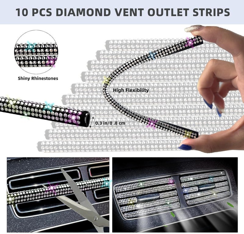 NBTEPEM 30 Pcs Multicolor Bling Car Accessories Set for Women, Steering Wheel Cover Set, Bling Console Cover, Seat Belt Cushion, Shift Knob Cushion, Cup Coaster, Rhinestone Car Hanging Accessories - Image 3